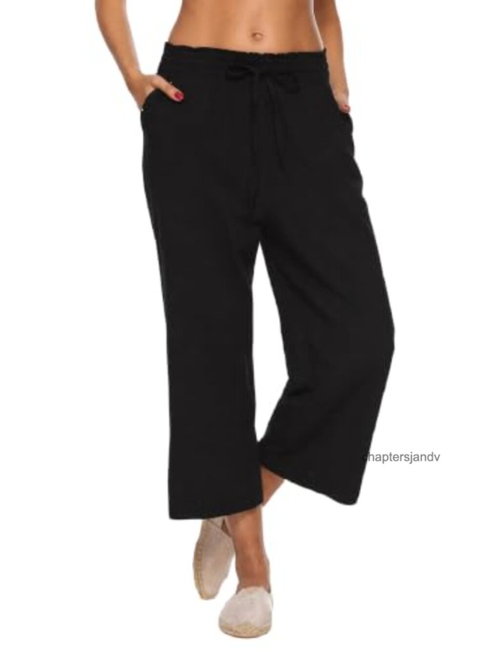 Women's Linen Wide Leg High Waisted Capri Pants with Pockets